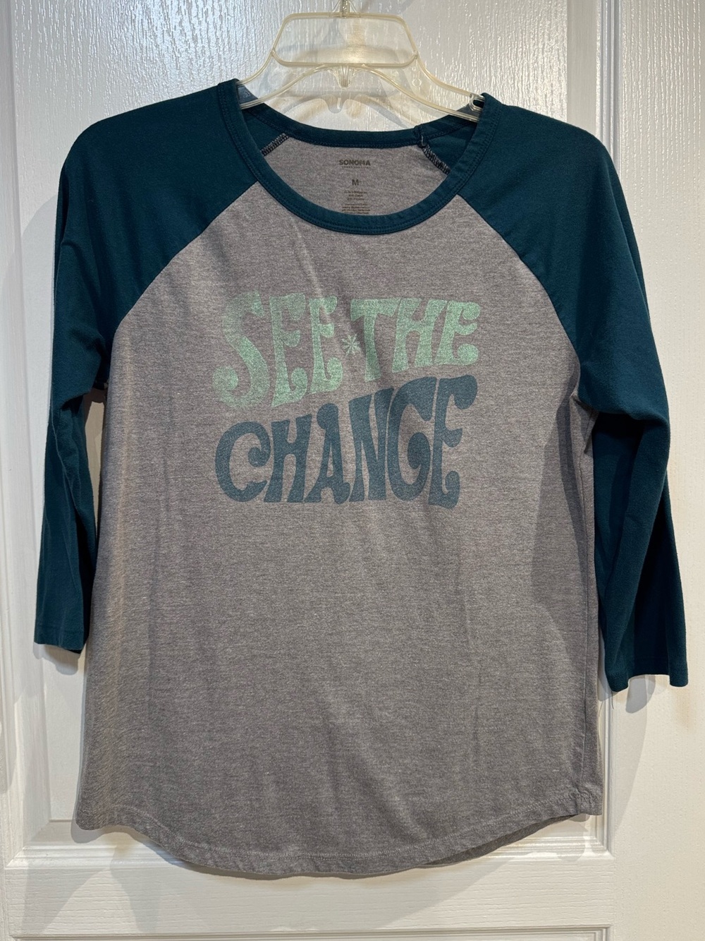 ‘See The Change’ Grey & Teal Baseball 3/4 Sleeved Tee
